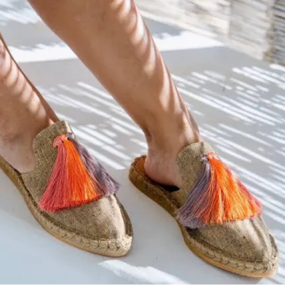 Silvia Cobos Women's Sunrise Tassel Slip-On Mules Stylish with Colorful Tassels
